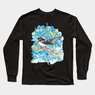 Willie Wagtail on Lechenaultia Long Sleeve T-Shirt